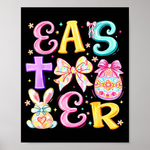 Easter Day Cross Bunny Egg Coquette Bow Girls Wome Poster