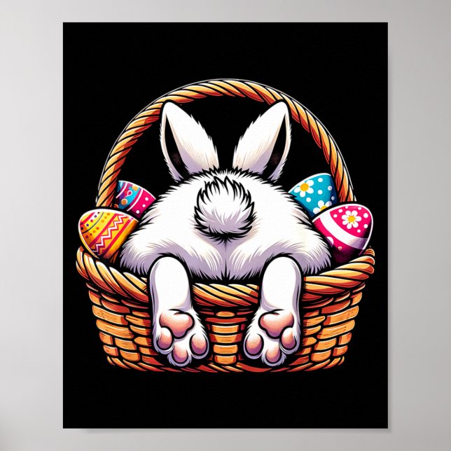 Easter day cute bunny basket hunting chocolate egg poster (Front)