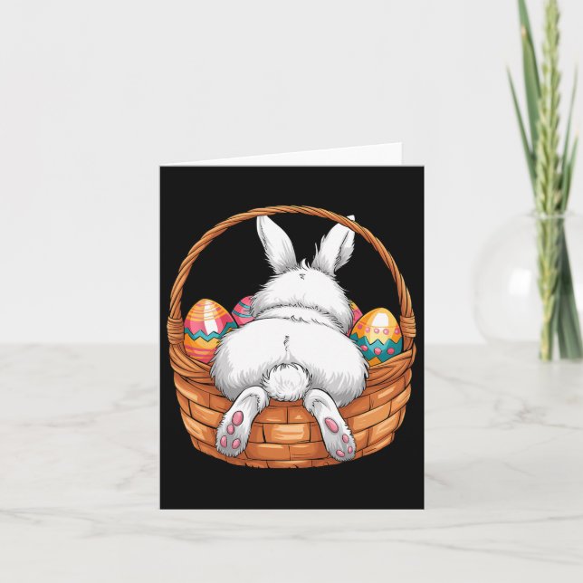 Easter Day Cute Bunny Bysket Hunting Chocolate Egg Card (Front)