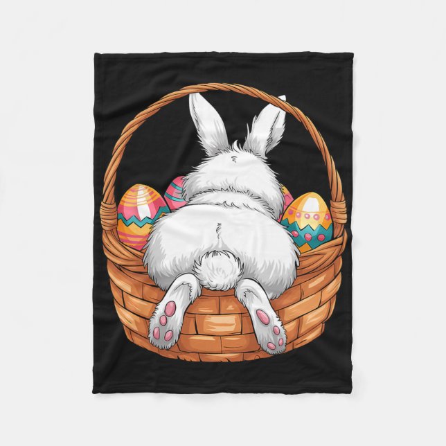 Easter Day Cute Bunny Bysket Hunting Chocolate Egg Fleece Blanket (Front)