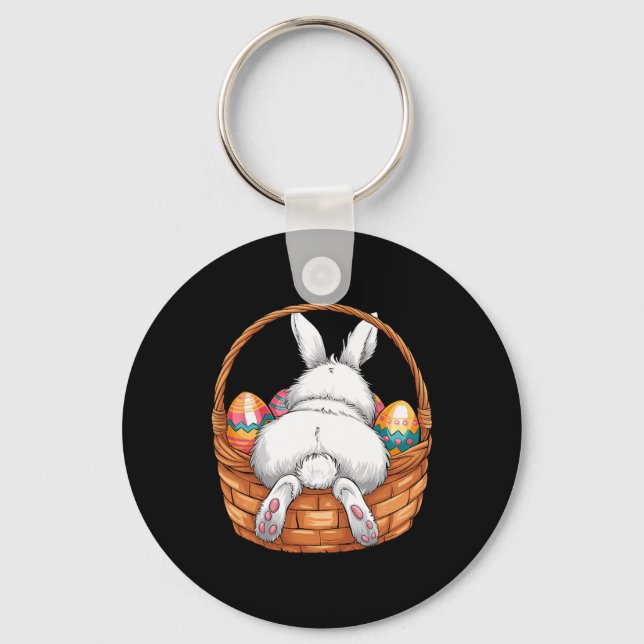 Easter Day Cute Bunny Bysket Hunting Chocolate Egg Key Ring (Front)