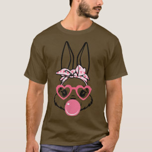 Easter Day Cute Bunny Face Bandanna Hearts Glasses T-Shirt