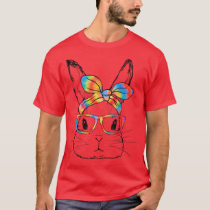 Easter Day Cute Bunny Face Tie Dye Glasses Girls W T-Shirt