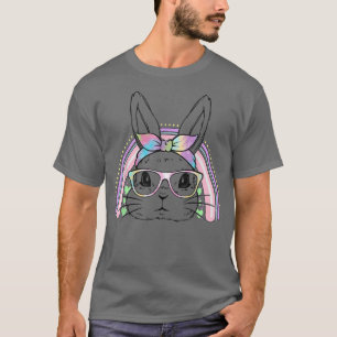 Easter Day Cute Bunny Face Tie Dye Glasses Rainbow T-Shirt