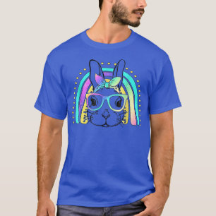 Easter Day Cute Bunny Face Tie Dye Glasses Rainbow T-Shirt