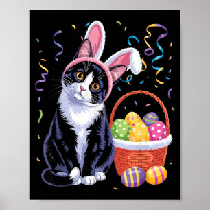 Easter Day Cute Cat Bunny Ears Eggs Men Women Poster