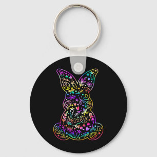 Easter Day Cute Floral Easter Bunny Tie Dye Women Key Ring
