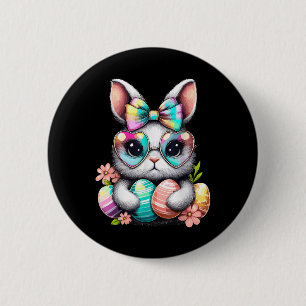 Easter Day Cute Rabbit Face Tie Dye Eggs Girls Bun 6 Cm Round Badge