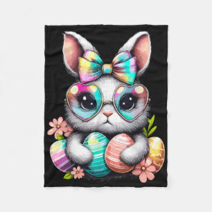 Easter Day Cute Rabbit Face Tie Dye Eggs Girls Bun Fleece Blanket