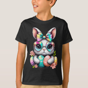 Easter Day Cute Rabbit Face Tie Dye Eggs Girls Bun T-Shirt