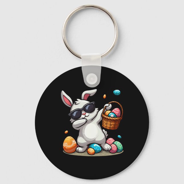 Easter Day Dabbing Bunny Eggs Bysket For Boys Todd Key Ring (Front)