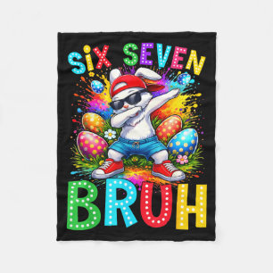 Easter Day Dabbing Bunny Rabbit Six Seven Bruh Mem Fleece Blanket