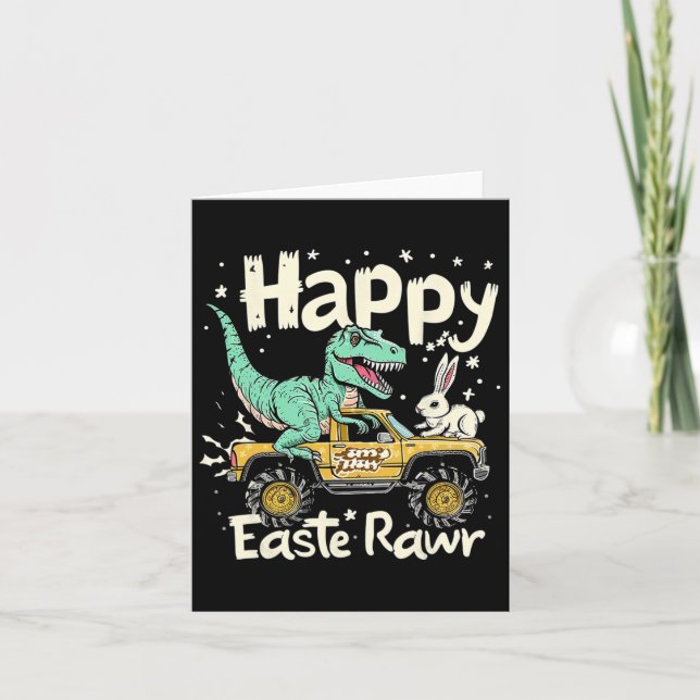 Easter Day Dinosaur Funny Happy Eastrawr T Rex Eas Card (Front)