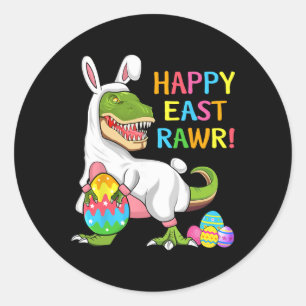 Easter Day Dinosaur Funny Happy Eastrawr T Rex Eas Classic Round Sticker