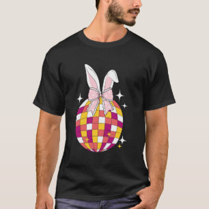Easter Day Disco Ball Bunny Ears Pink Bow Retro Wo T-Shirt