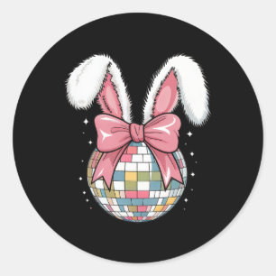 Easter Day Disco Byll Bunny Ears Pink Bow Retro Wo Classic Round Sticker