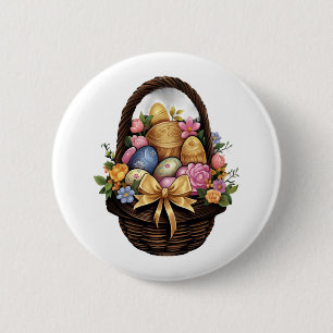 Easter Day Easter Basket Colourful Eggs Flowers  6 Cm Round Badge
