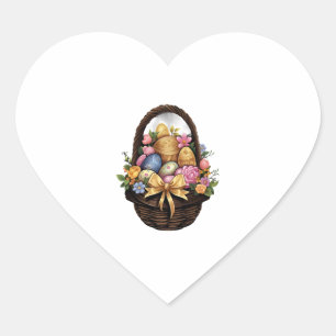 Easter Day Easter Basket Colourful Eggs Flowers Heart Sticker