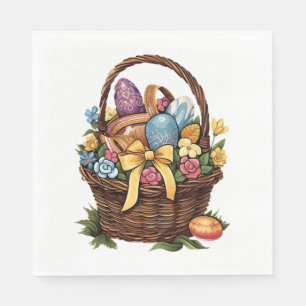 Easter Day Easter Basket Colourful Eggs Flowers Napkin