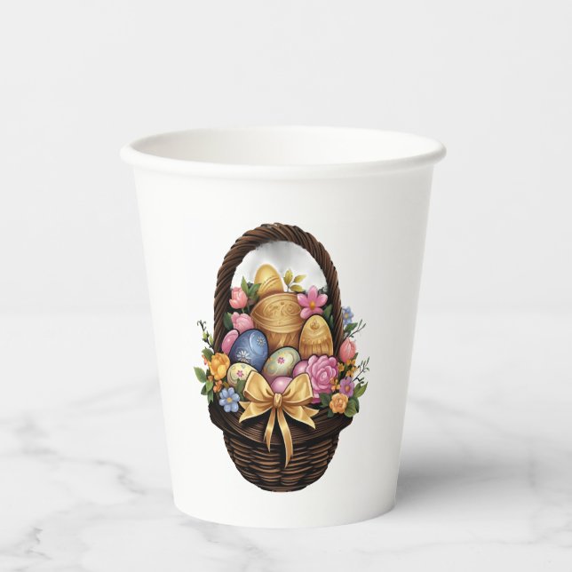 Easter Day Easter Basket Colourful Eggs Flowers  Paper Cups (Front)