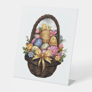 Easter Day Easter Basket Colourful Eggs Flowers  Pedestal Sign
