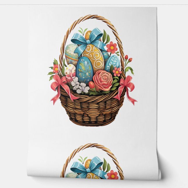 Easter Day Easter Basket Colourful Eggs Flowers   Wallpaper (Unrolling)