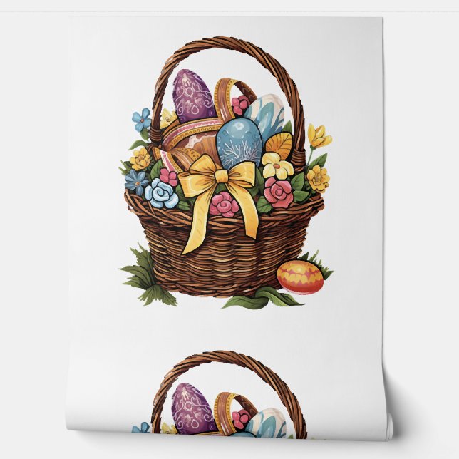 Easter Day Easter Basket Colourful Eggs Flowers    Wallpaper (Unrolling)