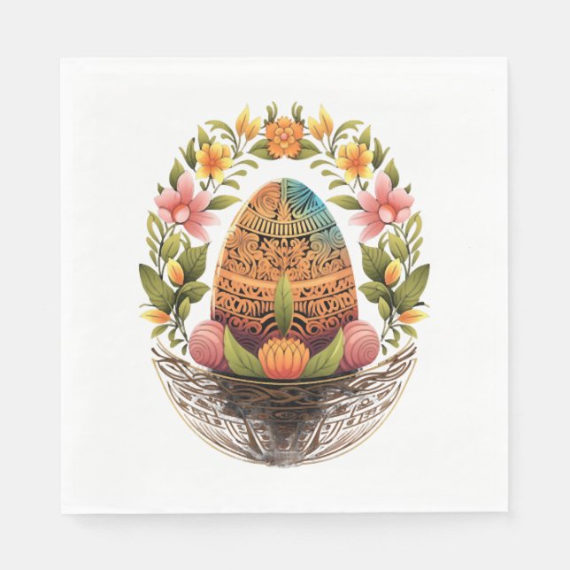 Easter Day Easter Egg Basket Mandala Art Egg Hunt  Napkin (Front)