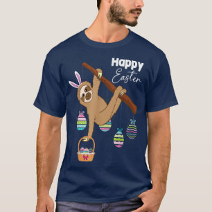 Easter Day Egg Hunting Easter Sloth Bunny Ear T-Shirt