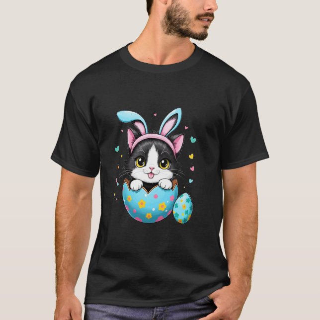 Easter Day Funny Easter Cat Bunny Ears Tees Men Wo (Front)