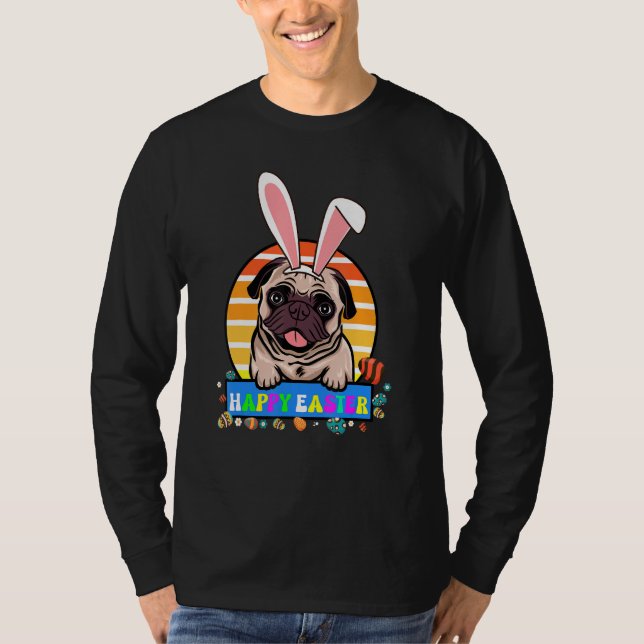 Easter Day  Happy Easter Three Pug Wearing Bunny E T-Shirt (Front)
