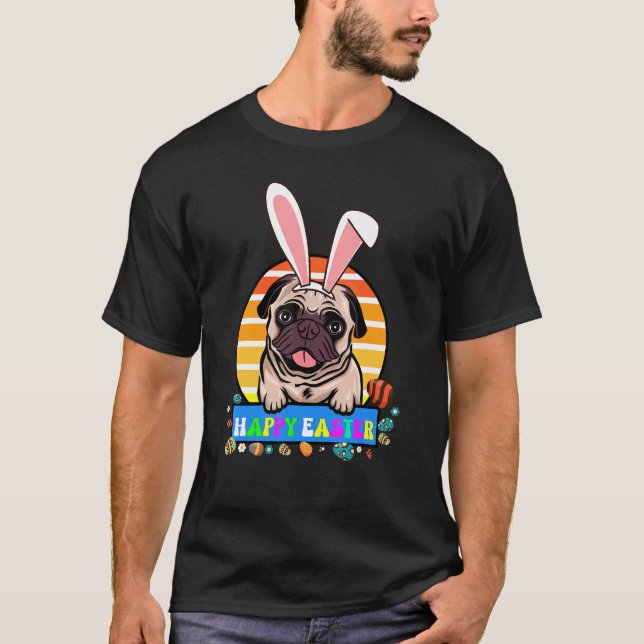 Easter Day Happy Easter Three Pug Wearing Bunny Ea T-Shirt (Front)