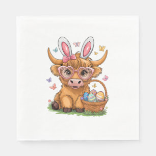 Easter Day Highland Cow Cute Easter Bunny Farmer W Napkin