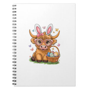 Easter Day Highland Cow Cute Easter Bunny Farmer W Notebook