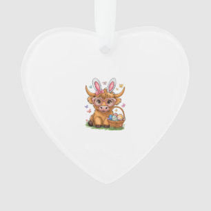 Easter Day Highland Cow Cute Easter Bunny Farmer W Ornament