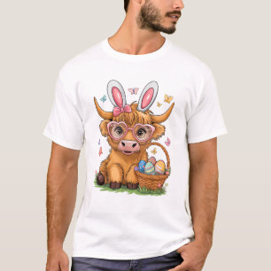 Easter Day Highland Cow Cute Easter Bunny Farmer W T-Shirt
