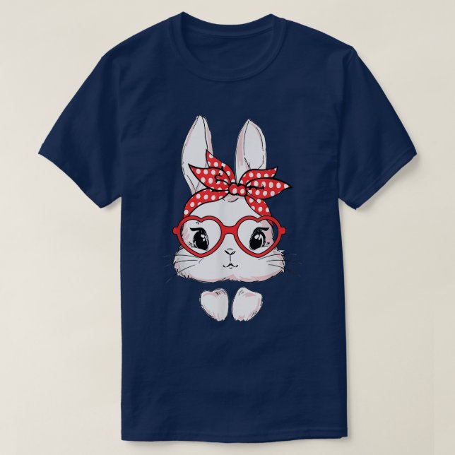 Easter Day Leopard Bunny Glasses Eggs Cute Rabbit  T-Shirt (Design Front)
