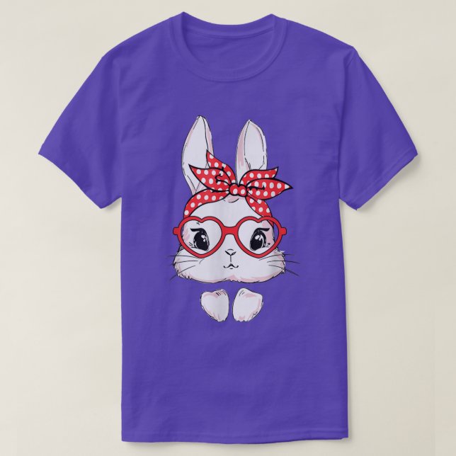 Easter Day Leopard Bunny Glasses Eggs Cute Rabbit  T-Shirt (Design Front)