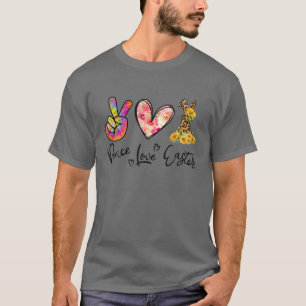 Easter Day Peace Love Easter Bunny Leopard Flower T-Shirt