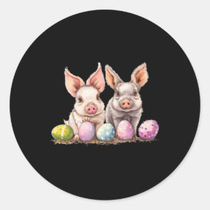 Easter Day Pig Easter Pig Bunny Ears Eggs Bysket Classic Round Sticker
