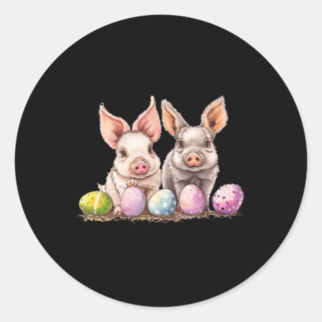 Easter Day Pig Easter Pig Bunny Ears Eggs Bysket  Classic Round Sticker (Front)