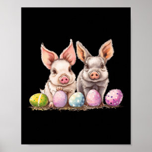 Easter Day Pig Easter Pig Bunny Ears Eggs Bysket Poster