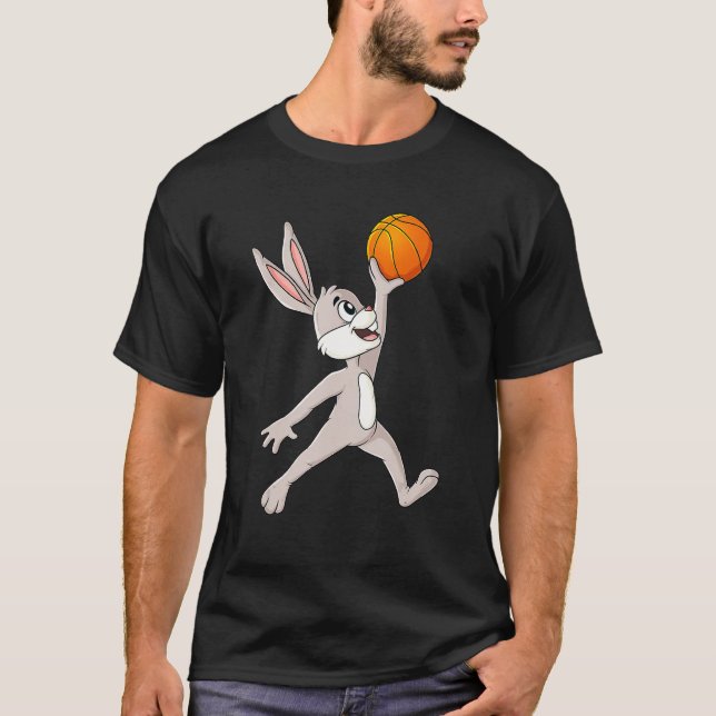 Easter Day Rabbit Dunking A Basketball  Boys Girls T-Shirt (Front)