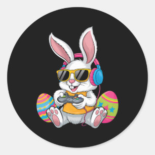 Easter Day Rabbit Gamer Funny Video Games Boys Kid Classic Round Sticker