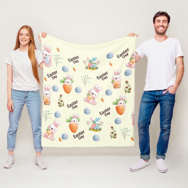 Easter Day Rabbits Pattern Fleece Blanket (In Situ)