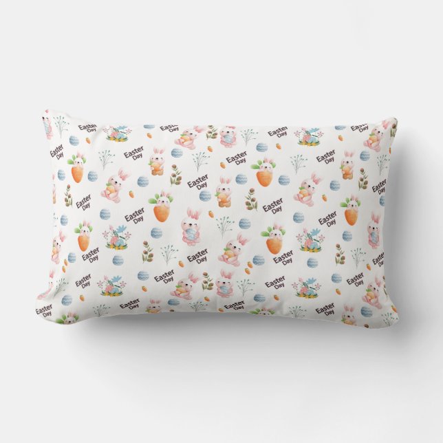 Easter Day Rabbits Pattern Lumbar Cushion (Front)
