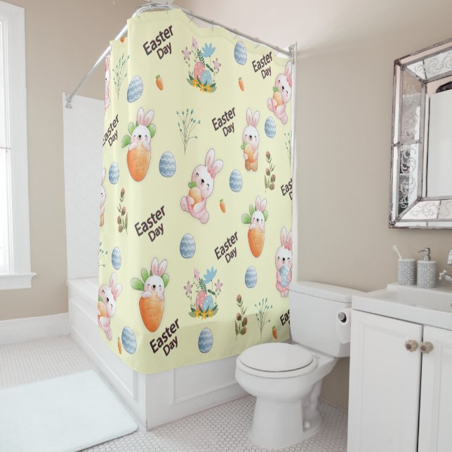 Easter Day Rabbits Pattern Shower Curtain (In Situ)