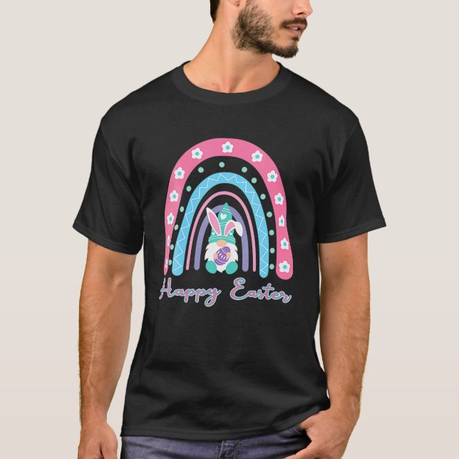 Easter Day Rainbow With Eggs And Easter Bunny. Hap T-Shirt (Front)