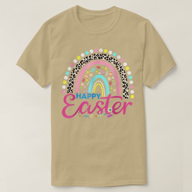 Easter Day Rainbow With Eggs And Easter Bunny Happ T-Shirt (Design Front)