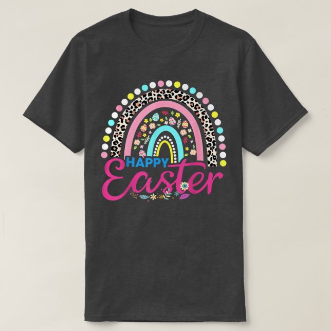 Easter Day Rainbow with eggs and Easter Bunny Happ T-Shirt (Design Front)